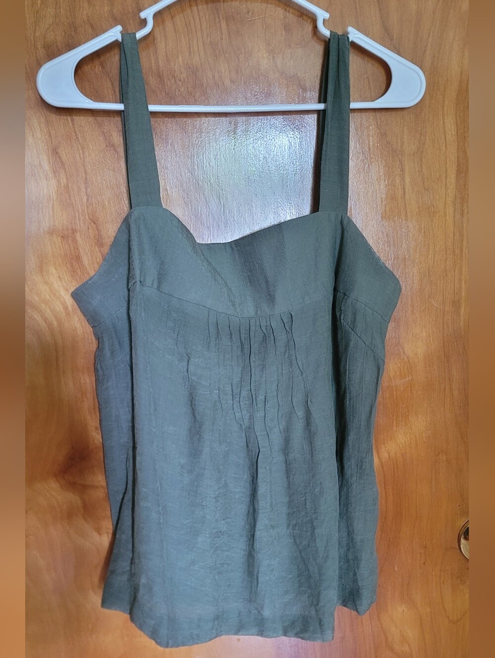 Nanette Lepore Olive Green Square-Neck Linen Tank